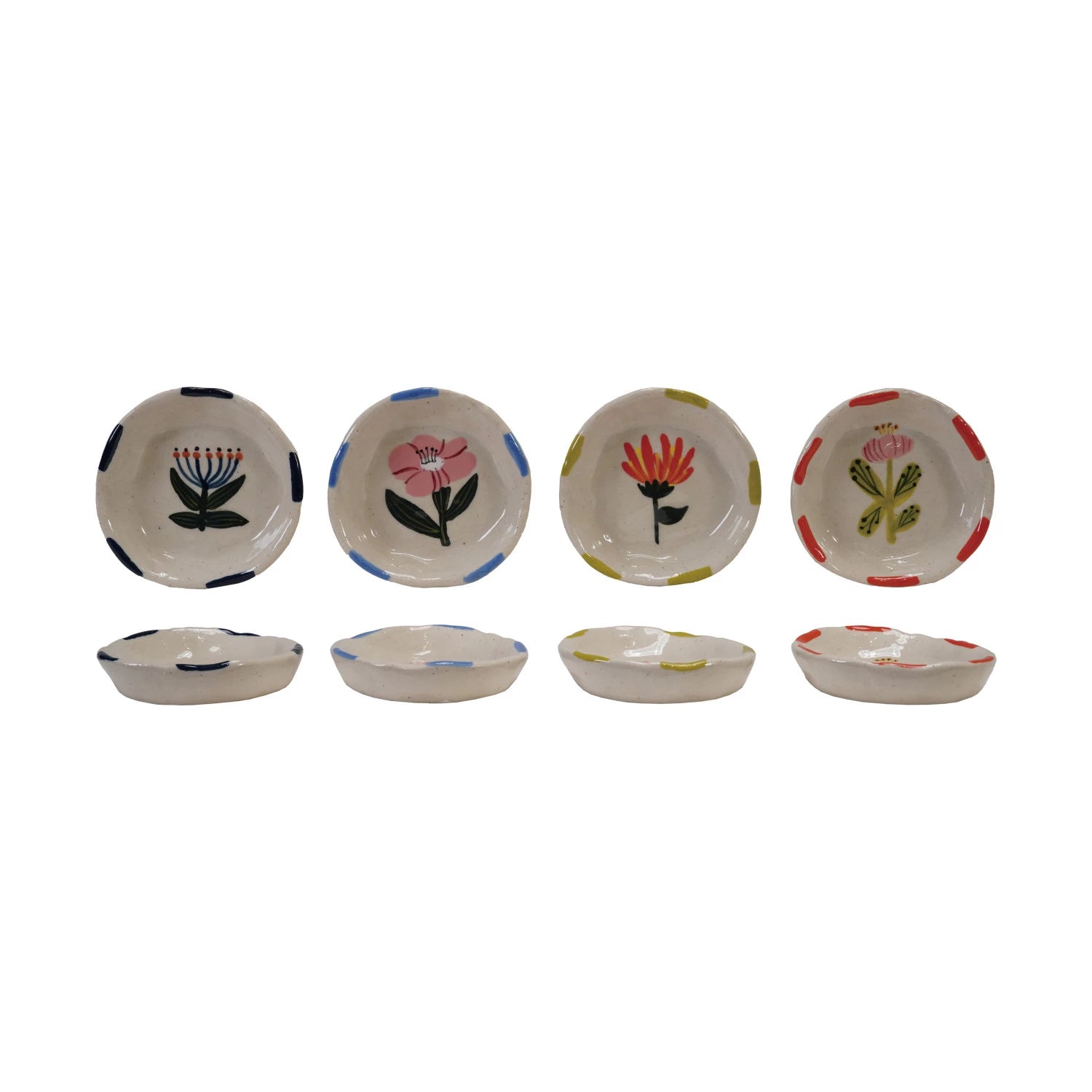 Hand painted floral stoneware tray 3.25" round gift shop